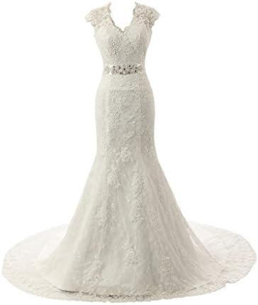 Ubridal Real Pictures Embroidery Lace Mermaid Court Wedding Dresses Bridal Gowns ivory 24W