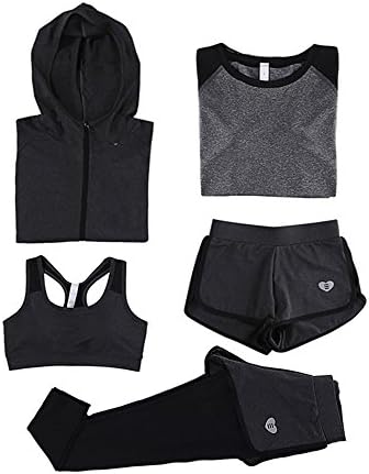 VANSYDICAL Women's Yoga Suit, 5 Piece Running Jogging Tracksuit Gym Fitness Outfit Workout Sweatsuit Activewear Set for Women/Girls