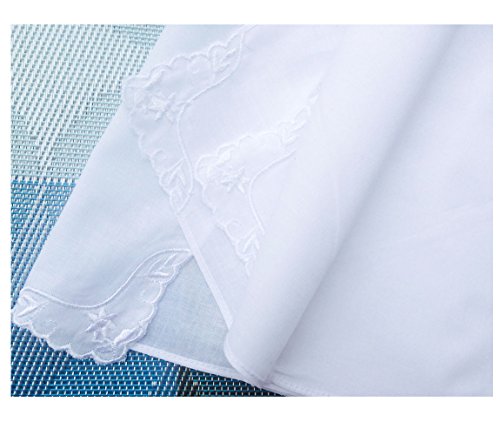 MileyMarla Ladies Embroidery Cotton White Handkerchiefs Lace Wedding HankiesA-3pcs