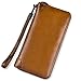 IVTG Genuine Leather Wallet for Women Dual Use Zip Long Purse Vintage Handmade Clutch Cowhide Card Holder Organizer (Brown)