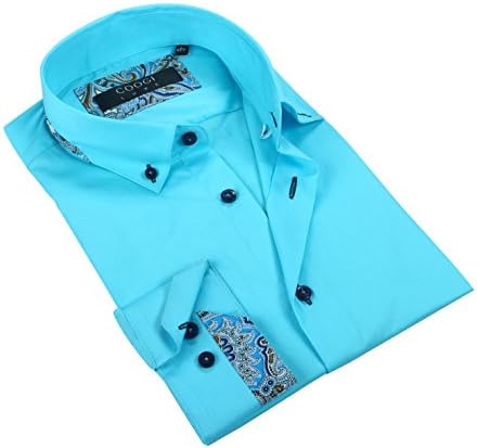 Coogi Luxe Men's Solid Sky Blue with Trim Pattern Casual Dress Shirt (3X-Large)