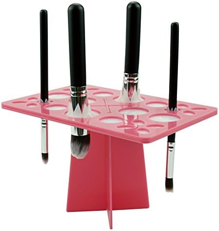 Realdios 26 Hole Makeup Brush &amp;Nail Art Brushes Holder Organizer Tree Brush Dryer Folding Collapsible Air Drying Tower Storage Rack (Pink-26 hole)