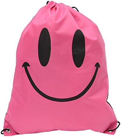 5 Pack of Waterproof Storage Bag, Drawstring Backpack Sack Bags, Ditty Bag, Cord Bag, Gym Sport Bag for Men and Women, Grocery Bag for Travel Home Outdoor Hiking Camping (Rose-bengal Smile)
