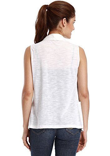 VESSOS Women's Pockets Solid Color Sleeveless Asymetric Hem Open Front Vest Cardigan XL White