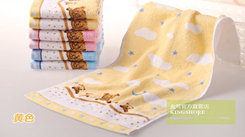 Hiibaby Pink/Blue/Yellow Lovely Bear Pattern Baby Kid Bathroom Hand Face Towels 52cm27cm Rectangular Cloth 100% Cotton Soft Touch First Class Product T1101 (Yellow)