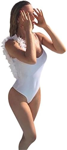 DETALLAN Women 3D Flowers One-Piece Swimsuit Backless Swimwear Jumpsuit With U-Neck (White, S)