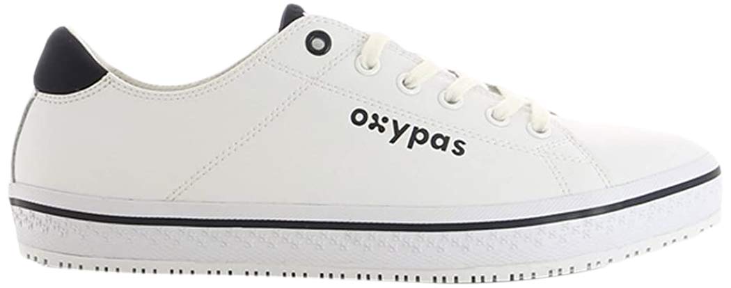 Oxypas 'Paola' Leather, Professional Lace-up Shoe with Oxygrip Anti-slip Sole (SRC) and Anti-static ESD (EU 37, White with Navy Trim)