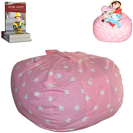 Stuffed Animal Storage Bean Bag Chair | Finest Storage, Hammock &amp; Organizer for kids' Plush, Jumbo &amp; Cuddly Toys | Premium Quality Cotton Canvas (Large, Pink)
