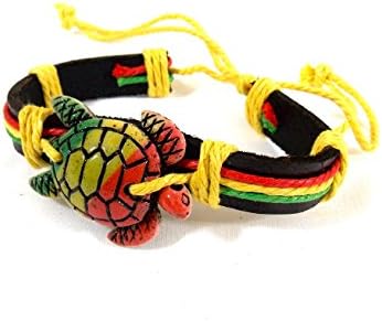 Rasta Turtle Bracelet - Braided Rastafarian Leather Bracelet