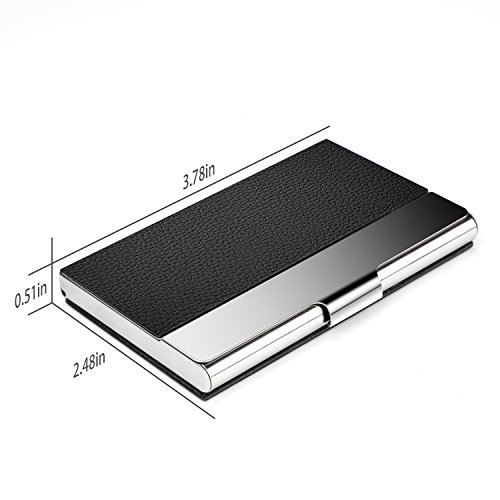 Business Card Holder Case, AHGXG Professional Slim Name Card Case Credit Card ID Holder/Case PU Leather&Stainless Steel Metal Wallets For Men&Women, Keep 20 Business Cards, Black - Thumbnail 5