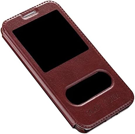 Galaxy J7 2016 (SM-J710) Leather Case, SHANGRUN Premium Leather Stand Magnetic Case Cover with Window View Open Case Flip Folio Protective Case for Samsung Galaxy J7 2016 (SM-J710) Brown