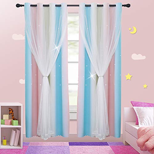 Shiny Stars Children Cloth Curtains Colorful Double