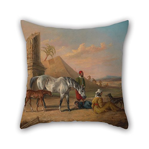Alphadecor Oil Painting George Henry Laporte Grey Arabian Mare And Foal,  With A Family Pillow Cases 16 X 16 Inches 40 By 40 Cm Gift Or Decor