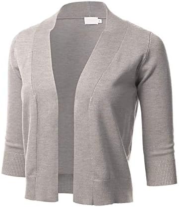 Women 3/4 Sleeve Solid Open Bolero Shrug Cropped Cardigan