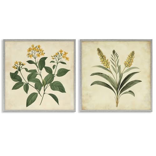 'Vintage Yellow Bushels and Wheat'| 2pc Framed Giclee Art Set 2