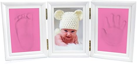 Baby Safe Clay Handprint footprint Keepsake Kit, Quality Wood Frame With Safe Acrylic Glass ,Great Baby Gift, Newborn For Registry Pink