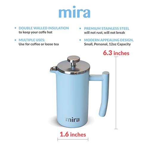 MIRA 12 oz Stainless Steel French Press Coffee Maker Double Walled Insulated Coffee & Tea
