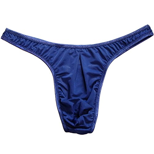 WenMei Men's milk silk Sexy G-string Thin thin belt Thongs Underwear (Dark Blue)