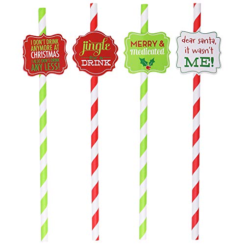 Fun Naughty Christmas Straws, set of 20 Paper Holiday Drinking Straws, Fun Ugly Christmas Sweater Holiday Party Straws, Fun Candy Cane Straws, Holiday Paper Straws (Jingle Drinks)