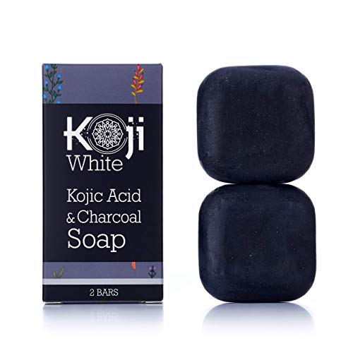 Kojic Acid & Charcoal Black Soap (2.82 oz / 2 Bars) - Skin Brightening & Smoothing for Scar Removal, Dark Spots, Acne, Eczema, Blemishes