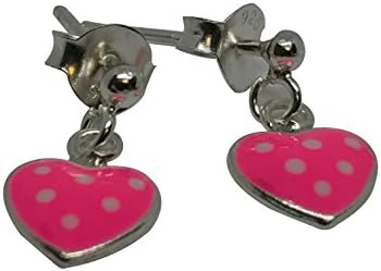 Children's Pink Heart with Little White Dots Earrings - Silver Ear Studs with Epoxy