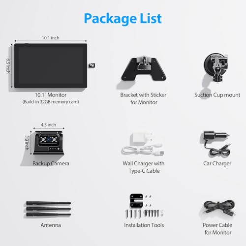4 Magnetic Solar Wireless Reversing Camera Kit, 10.1" 1080P Touchscreen Monitor, 1 Min Installation, 9600mAh Rechargeable Battery, DVR Recording, IP69K Waterproof Camera for Trailer Van Motorhome
