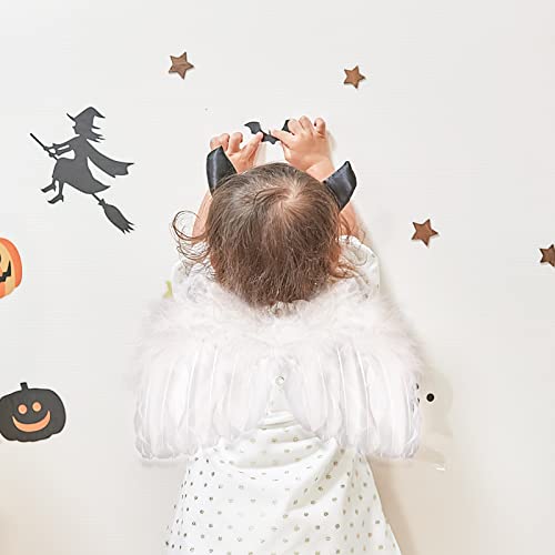 AMOR PRESENT Newborn Angel Wings, Baby Feather Wings with Flower Headband Infant Cupid Outfit for Photo Props Unisex