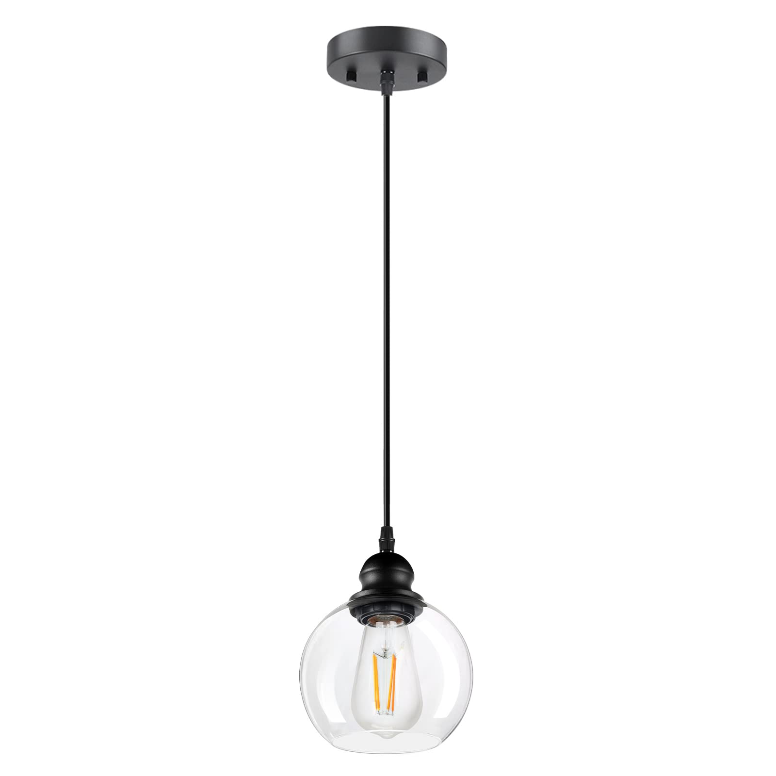 Photo 1 of Modern Pendant Light Fixtures, Industrial Hanging Ceiling Lamp with Clear Glass Shade, Vintage Black Pendant Lighting for Kitchen Island Living Room Hallway Bedroom Dining Hall Office Bar Farmhouse