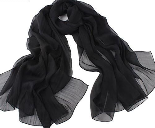 SRFANS 2017 Long Plus Size Solid color Silk Scarf Scarves Lightweight Sunscreen Shawls for Women 180cmX110CM (black)