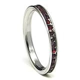 316L Stainless Steel Maroon Cubic Zirconia CZ Eternity Wedding 3MM Band Ring