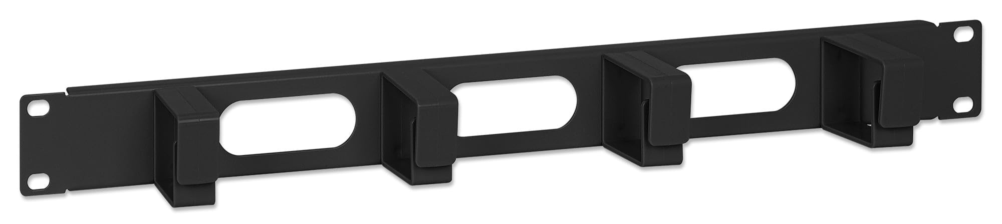Intellinet 19 Inch Cable Management Panel, 1U, 4 Short Plastic Rings, Black