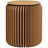Home Furniture Modern Design Accordion Portable Folding Paper Stool Kraft Paper Relaxing Multifunction Round Foot Stool Side table-Fashion Paper Design Ideal for School Living Dining Room (Brown)