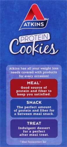 ATKINS CHOCOLATE CHIP PROTEIN COOKIE, PROTEIN DESSERT, RICH IN FIBER, 3G NET CARB, 1G SUGAR, KETO FRIENDLY, 4 COUNT