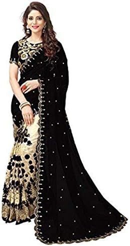 Raptus Lifestyle Georgette & Net Saree With Blouse Piece (Heavy Black_Black_Free Size)