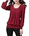 C2U Women Scoop Neck Pleated Front Long Sleeve Fitted Blouse Tops