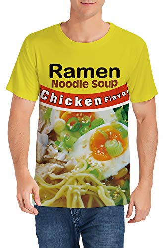 SKYRAINBOW Unisex T Shirt 3D Active Lifelike Ramen Noodle Soup Shirts Sportswear Personalized Funny Chicken Flavor Crew Neck Short Sleeve White Yellow