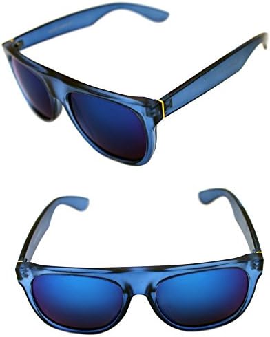 MEN'S FLAT TOP SUPER IMPERIO RETRO SUNGLASSES MIRROR LENSES (Matte Blue, Blue)
