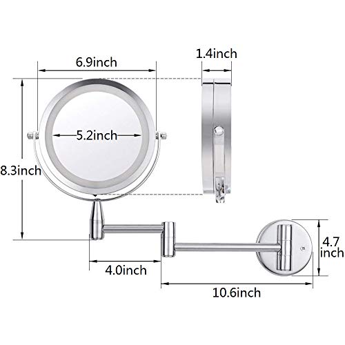4.5" Vanity Magnifying Makeup Mirror Wall Mounted 1X/5X Magnification, Two-Side, 360 Degrees Rotating Function, Chrome Finished for Bedroom Bathroom Hotel - Thumbnail 2
