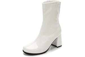 LIURUIJIA Women's Gogo Boots Mid Calf Block Heel Square Toe Zipper Boots Low Heel Short Booties