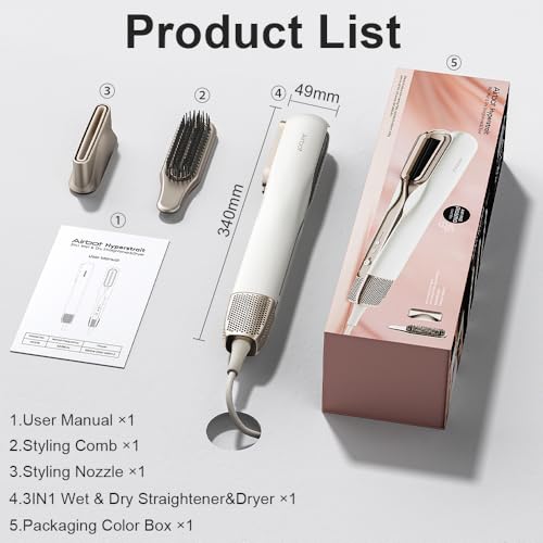 Airbot Hyperstrait 3in1 Hair Straightener&Dryer&Brush, 100 Million Plasma Care Comb & Dry & Straighten, For Beautiful Soft Hair, Fast Heating&4 Temp Settings, Smart Power Off, HD218, Gold