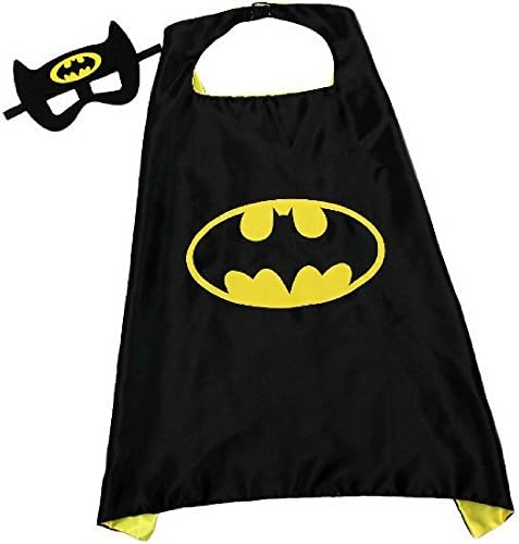 Super Hero Dress Up Play Costumes with Double Sided Satin Cape and Matching Felt Mask (Black and Yellow)