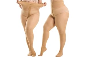 2 Pairs Plus Size Tights for Women，10 Deneier Ultra Thin Sheer Tights，Stretchy high-waisted Tummy Control Pantyhose