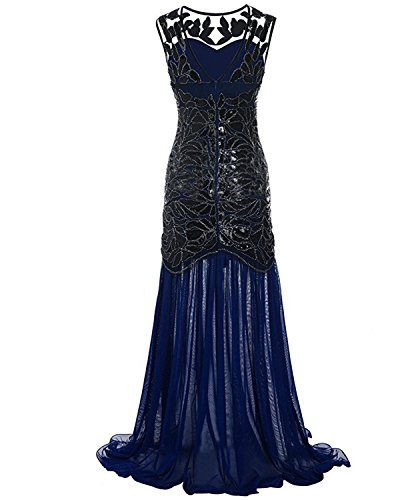 PrettyGuide Women 1920s Vintage Gatsby Deep V Neck Sequin Mermaid Flapper Costume Dress 