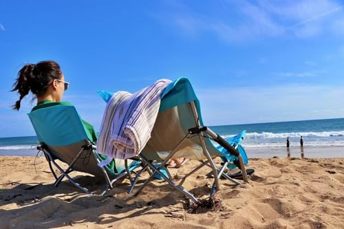 Nice C Beach Chair, Beach Chairs for Adults, Chaise de Plage, Low Reclining Festival Concert Chair, with Cup Holder & Carry Bag Compact & Heavy Duty Outdoor, BBQ, Travel (2 Pack of Blue)