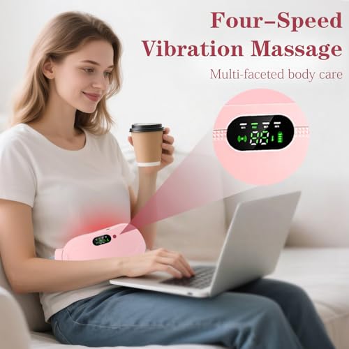 Period Heating Pad, DMG Cordless Electric Heating Belt, Rapid Heating Pad with 3 Heating Levels and 4 Vibrating Massage Modes, Period/Period, Back or Belly Pain Relief for Women or Girls (A)