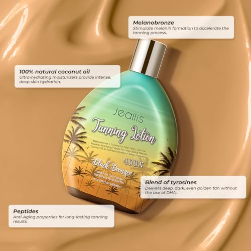 Jeallis Extreme Dark Tanning Lotion Accelerator for Indoor Tanning Beds & Outdoor Sun Tan with Bronzer to Get Dark Fast Tan, Bronzing Tanning Lotion w/Tattoo Protecting Formula, DHA Free, 13.5oz