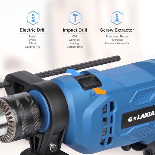 G LAXIA 550W Hammer Drill, Speed Variable 3000 RPM, 13mm Chuck, Electric Hammer and Drill 2-in-1,Package Contains 105 Accessories