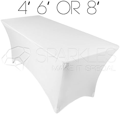 Sparkles Make It Special 1 pc 8' ft Rectangular Fitted Spandex Cloth Fabric Linen Tablecloth - Wedding Reception Restaurant Banquet Party - Machine Washable - Choice of Size - White