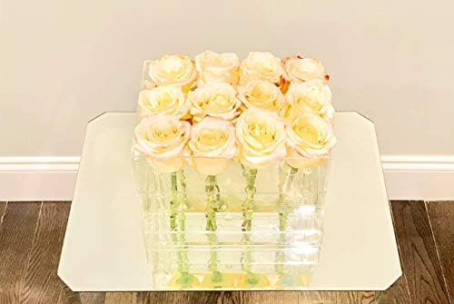 Acrylic Flower Box for 12 Flowers- FITS a Dozen Roses, Tulips ect. Perfect Table Centerpiece- Valentines Day Bouquet