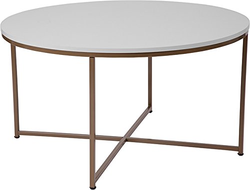 Emma + Oliver White Coffee Table with Matte Gold Frame